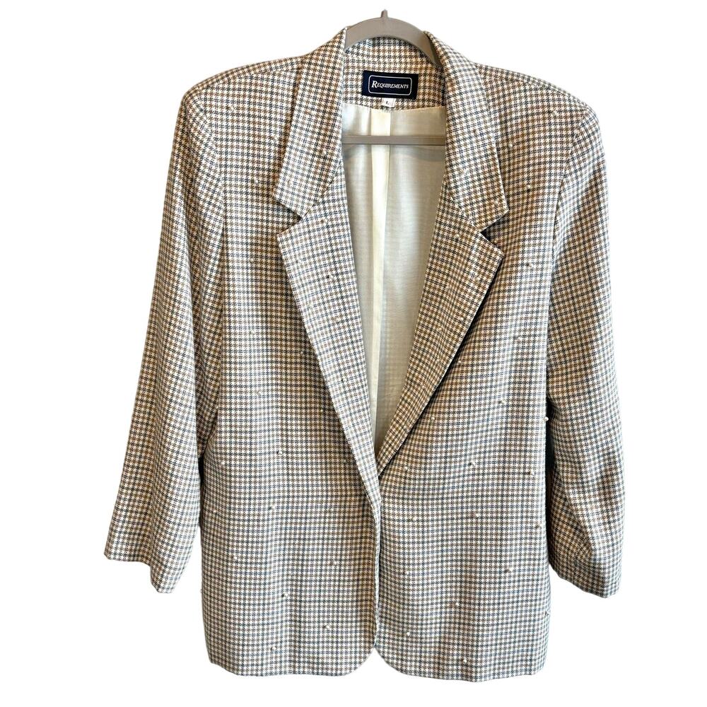 Vintage Requirements Houndstooth & Pearl Accent Blazer - size Large